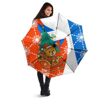 Nicaragua Christmas Umbrella with Jaguar in Sleigh Christmas Tree Snowflakes and Flag Colors Design - Wonder Print Shop