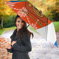 Nicaragua Christmas Umbrella with Jaguar in Sleigh Christmas Tree Snowflakes and Flag Colors Design - Wonder Print Shop