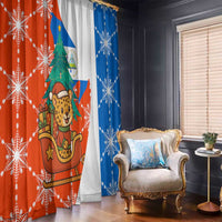 Nicaragua Christmas Window Curtain with Jaguar in Sleigh Christmas Tree Snowflakes and Flag Colors Design - Wonder Print Shop