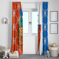 Nicaragua Christmas Window Curtain with Jaguar in Sleigh Christmas Tree Snowflakes and Flag Colors Design - Wonder Print Shop