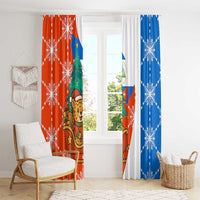 Nicaragua Christmas Window Curtain with Jaguar in Sleigh Christmas Tree Snowflakes and Flag Colors Design - Wonder Print Shop