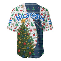 Nicaragua Christmas Baseball Jersey with Santa Cooking Gallina Rellena Tree Flag and Festive Icons Design - Wonder Print Shop