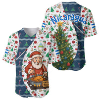 Nicaragua Christmas Baseball Jersey with Santa Cooking Gallina Rellena Tree Flag and Festive Icons Design - Wonder Print Shop