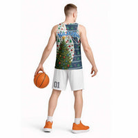 Nicaragua Christmas Basketball Jersey with Santa Cooking Gallina Rellena Tree Flag and Festive Icons Design - Wonder Print Shop
