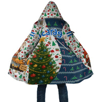 Nicaragua Christmas Cloak with Santa Cooking Gallina Rellena Tree Flag and Festive Icons Design - Wonder Print Shop