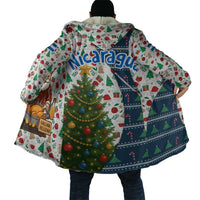 Nicaragua Christmas Cloak with Santa Cooking Gallina Rellena Tree Flag and Festive Icons Design - Wonder Print Shop