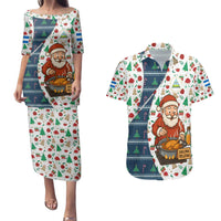 Nicaragua Christmas Couples Matching Puletasi and Hawaiian Shirt with Santa Cooking Gallina Rellena Tree Flag and Festive Icons Design - Wonder Print Shop