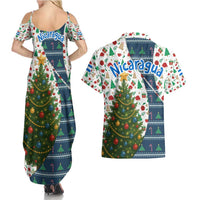 Nicaragua Christmas Couples Matching Summer Maxi Dress and Hawaiian Shirt with Santa Cooking Gallina Rellena Tree Flag and Festive Icons Design - Wonder Print Shop