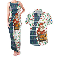 Nicaragua Christmas Couples Matching Tank Maxi Dress and Hawaiian Shirt with Santa Cooking Gallina Rellena Tree Flag and Festive Icons Design - Wonder Print Shop