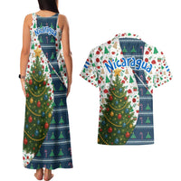 Nicaragua Christmas Couples Matching Tank Maxi Dress and Hawaiian Shirt with Santa Cooking Gallina Rellena Tree Flag and Festive Icons Design - Wonder Print Shop