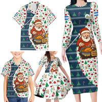 Nicaragua Christmas Family Matching Long Sleeve Bodycon Dress and Hawaiian Shirt with Santa Cooking Gallina Rellena Tree Flag and Festive Icons Design - Wonder Print Shop