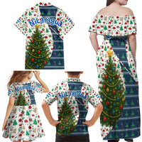 Nicaragua Christmas Family Matching Off Shoulder Maxi Dress and Hawaiian Shirt with Santa Cooking Gallina Rellena Tree Flag and Festive Icons Design - Wonder Print Shop