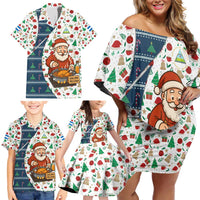 Nicaragua Christmas Family Matching Off Shoulder Short Dress and Hawaiian Shirt with Santa Cooking Gallina Rellena Tree Flag and Festive Icons Design - Wonder Print Shop