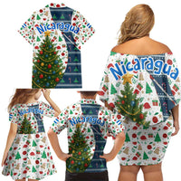 Nicaragua Christmas Family Matching Off Shoulder Short Dress and Hawaiian Shirt with Santa Cooking Gallina Rellena Tree Flag and Festive Icons Design - Wonder Print Shop