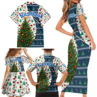 Nicaragua Christmas Family Matching Short Sleeve Bodycon Dress and Hawaiian Shirt with Santa Cooking Gallina Rellena Tree Flag and Festive Icons Design - Wonder Print Shop