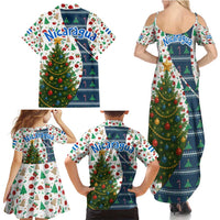 Nicaragua Christmas Family Matching Summer Maxi Dress and Hawaiian Shirt with Santa Cooking Gallina Rellena Tree Flag and Festive Icons Design - Wonder Print Shop