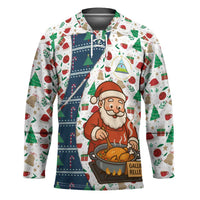 Nicaragua Christmas Hockey Jersey with Santa Cooking Gallina Rellena Tree Flag and Festive Icons Design - Wonder Print Shop