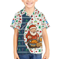 Nicaragua Christmas Kid Hawaiian Shirt with Santa Cooking Gallina Rellena Tree Flag and Festive Icons Design - Wonder Print Shop