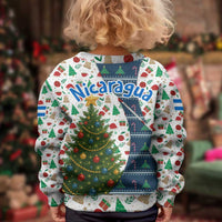 Nicaragua Christmas Kid Ugly Christmas Sweater with Santa Cooking Gallina Rellena Tree Flag and Festive Icons Design - Wonder Print Shop