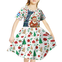 Nicaragua Christmas Kid Short Sleeve Dress with Santa Cooking Gallina Rellena Tree Flag and Festive Icons Design - Wonder Print Shop