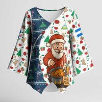 Nicaragua Christmas Kimono Sleeve Blouse with Santa Cooking Gallina Rellena Tree Flag and Festive Icons Design - Wonder Print Shop