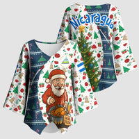 Nicaragua Christmas Kimono Sleeve Blouse with Santa Cooking Gallina Rellena Tree Flag and Festive Icons Design - Wonder Print Shop