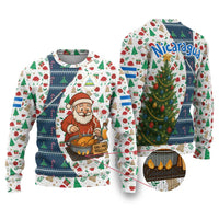 Nicaragua Christmas Ugly Christmas Sweater with Santa Cooking Gallina Rellena Tree Flag and Festive Icons Design - Wonder Print Shop