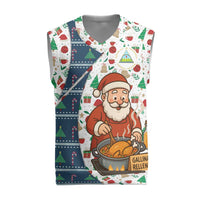 Nicaragua Christmas Knitted V-Neck Vest with Santa Cooking Gallina Rellena Tree Flag and Festive Icons Design - Wonder Print Shop