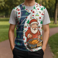 Nicaragua Christmas Knitted V-Neck Vest with Santa Cooking Gallina Rellena Tree Flag and Festive Icons Design - Wonder Print Shop
