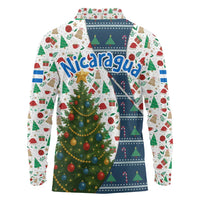 Nicaragua Christmas Long Sleeve Polo Shirt with Santa Cooking Gallina Rellena Tree Flag and Festive Icons Design - Wonder Print Shop