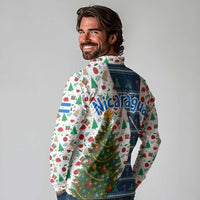Nicaragua Christmas Long Sleeve Polo Shirt with Santa Cooking Gallina Rellena Tree Flag and Festive Icons Design - Wonder Print Shop