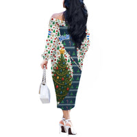 Nicaragua Christmas Off The Shoulder Long Sleeve Dress with Santa Cooking Gallina Rellena Tree Flag and Festive Icons Design - Wonder Print Shop