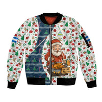 Nicaragua Christmas Sleeve Zip Bomber Jacket with Santa Cooking Gallina Rellena Tree Flag and Festive Icons Design - Wonder Print Shop