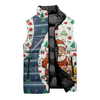 Nicaragua Christmas Sleeveless Puffer Jacket with Santa Cooking Gallina Rellena Tree Flag and Festive Icons Design - Wonder Print Shop