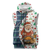 Nicaragua Christmas Sleeveless Zip Hoodie with Santa Cooking Gallina Rellena Tree Flag and Festive Icons Design - Wonder Print Shop