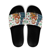 Nicaragua Christmas Slide Sandals with Santa Cooking Gallina Rellena Tree Flag and Festive Icons Design - Wonder Print Shop