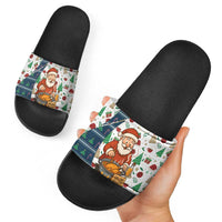 Nicaragua Christmas Slide Sandals with Santa Cooking Gallina Rellena Tree Flag and Festive Icons Design - Wonder Print Shop
