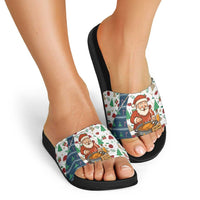 Nicaragua Christmas Slide Sandals with Santa Cooking Gallina Rellena Tree Flag and Festive Icons Design - Wonder Print Shop