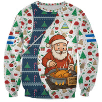 Nicaragua Christmas Sweatshirt with Santa Cooking Gallina Rellena Tree Flag and Festive Icons Design - Wonder Print Shop