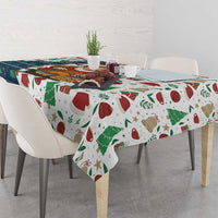 Nicaragua Christmas Tablecloth with Santa Cooking Gallina Rellena Tree Flag and Festive Icons Design - Wonder Print Shop