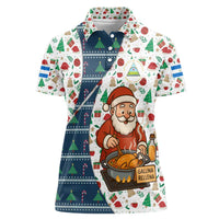 Nicaragua Christmas Women Polo Shirt with Santa Cooking Gallina Rellena Tree Flag and Festive Icons Design - Wonder Print Shop