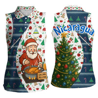 Nicaragua Christmas Women Sleeveless Polo Shirt with Santa Cooking Gallina Rellena Tree Flag and Festive Icons Design - Wonder Print Shop