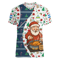 Nicaragua Christmas Women V-Neck T-Shirt with Santa Cooking Gallina Rellena Tree Flag and Festive Icons Design - Wonder Print Shop