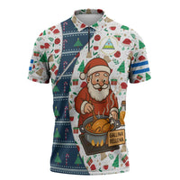 Nicaragua Christmas Zipper Polo Shirt with Santa Cooking Gallina Rellena Tree Flag and Festive Icons Design - Wonder Print Shop