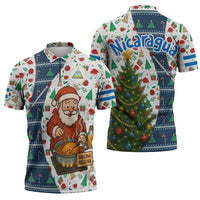 Nicaragua Christmas Zipper Polo Shirt with Santa Cooking Gallina Rellena Tree Flag and Festive Icons Design - Wonder Print Shop