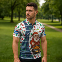 Nicaragua Christmas Zipper Polo Shirt with Santa Cooking Gallina Rellena Tree Flag and Festive Icons Design - Wonder Print Shop
