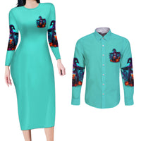 Drink Up Witches Halloween Couples Matching Long Sleeve Bodycon Dress and Long Sleeve Button Shirt - Wonder Print Shop