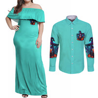Drink Up Witches Halloween Couples Matching Off Shoulder Maxi Dress and Long Sleeve Button Shirt - Wonder Print Shop