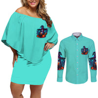 Drink Up Witches Halloween Couples Matching Off Shoulder Short Dress and Long Sleeve Button Shirt - Wonder Print Shop