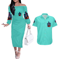 Drink Up Witches Halloween Couples Matching Off The Shoulder Long Sleeve Dress and Hawaiian Shirt - Wonder Print Shop